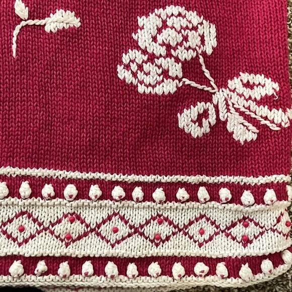 Vintage Cie International Magenta Pink Beaded Floral Hand-Knitted Sweater XS - Picture 9 of 14